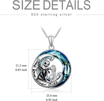 LILALO Christmas Gifts Nightmare Necklace Sterling Silver Abalone Shell Crystal Jack and Sally Necklace Jack Skellington Skull Jewelry Skull Necklaces for Women