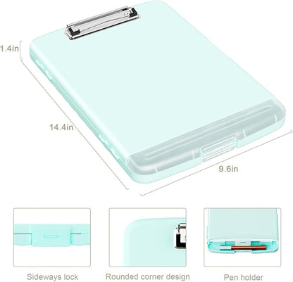 Piasoenc Clipboard with Storage, 8.5 x 11 Organization Box with Pen Holder and A4 Legal Paper Folder, Folio & Side-Opening, Low Profile Clip,for Nurses,Teachers, Size 14 x 9.6 x 1.2 in, Blue