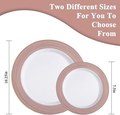100PCS Brown Disposable Plastic Plates Include 50PCS 10.25inch Dinner Plate and 50PCS 7.5inch Dessert Plate Heavy Duty Plastic Dinnerware for Party Wedding Anniversary New Year