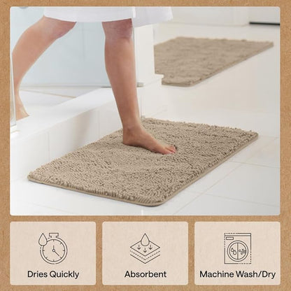 GORILLA GRIP Bath Rug Mat 44x26, Thick Absorbent Chenille, Quick Dry Microfiber Mats, Rubber Backing Washable Shower Floor Rugs, Bathmat Runner, US Designed Bathroom Home Decor Accessories Gray Beige