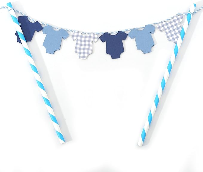 Blue Baby Shower Cake Topper - Blue Bodysuit Gingham Cake Topper,Gender Reveal Decor,Baby Shower Cake Decorations,Gingham Onesie Party Decorations (blue-2)