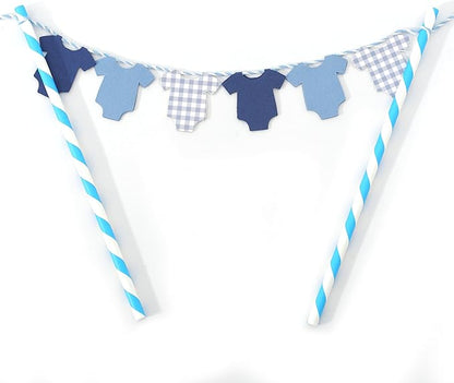 Blue Baby Shower Cake Topper - Blue Bodysuit Gingham Cake Topper,Gender Reveal Decor,Baby Shower Cake Decorations,Gingham Onesie Party Decorations (blue-2)