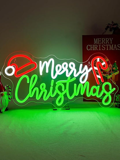 NOSUN Merry Christmas Candy Cane Neon Sign LED Lighted Dimmable Switch Christmas Gift Decorations for Xmas Party Kids Bedroom Bar Pub Club Decor
