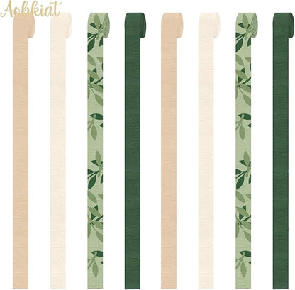 AOBKIAT Wedding Party Baby Shower Decorations,8 Rolls Green Crepe Paper Streamers for Birthday,Engagement,Bridal Shower,Anniversary,DIY Tassels,Boho Green Theme Party