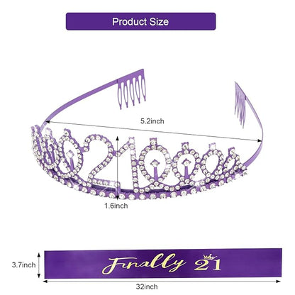 CIEHER Purple 21st Birthday Tiara and Sash, 21st Birthday Crown