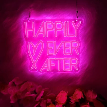 shqcenool Rose Neon Sign Happily Ever After LED,Engagement,Birthday,Wedding,gift for girl,Art Decorative Lights for Bachelorette Party,Home Wall Decor,Living room Decor,USB port…