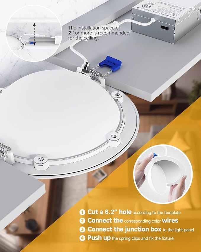 Ensenior 4 Pack 6 inch 5CCT LED Eyeball Recessed Lighting, 360°+90° Rotatable, Dimmable Gimbal Recessed Lights, Canless Angled Adjustable Ceiling Downlight, 1300LM, 12W=115W, 120V - ETL&FCC