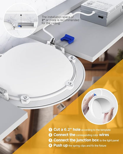 Ensenior 4 Pack 6 inch 5CCT LED Eyeball Recessed Lighting, 360°+90° Rotatable, Dimmable Gimbal Recessed Lights, Canless Angled Adjustable Ceiling Downlight, 1300LM, 12W=115W, 120V - ETL&FCC