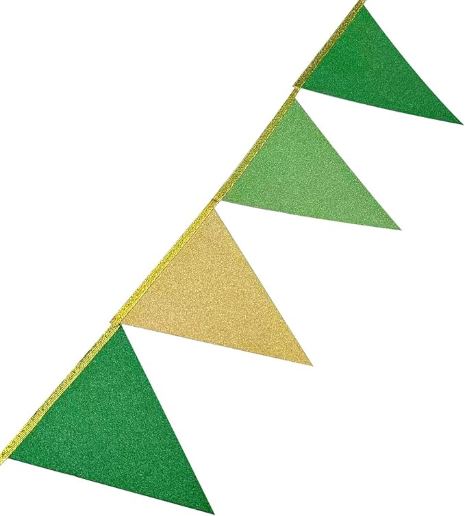 Green Gold Party Decorations Pennant Banner Flag Glitter Green Gold Triangle Hanging Bunting for Birthday Graduation Retirement Bridal Shower Wedding Bachelor Spring Summer Master Golf Themed Party