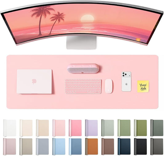YSAGi Leather Desk Pad Protector, Office Desk Mat, Large Mouse Pad, Non-Slip PU Leather Desk Blotter, Laptop Desk Pad, Waterproof Desk Writing Pad for Office and Home (Light Pink, 47" x 17")