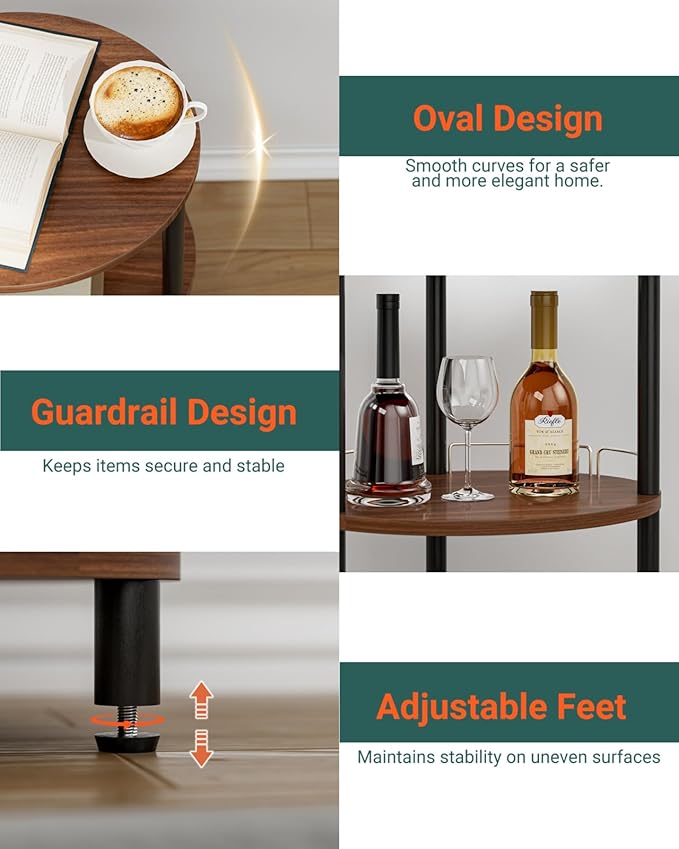 Small Nesting Coffee Table - 3-Tier Oval Accent Table for Small Spaces, Rustic Wood and Metal Couch End Table, Nightstand for Bedroom or End Table Living Room, Easy to Assemble, Rustic Walnut
