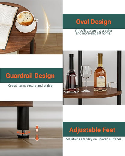 Small Nesting Coffee Table - 3-Tier Oval Accent Table for Small Spaces, Rustic Wood and Metal Couch End Table, Nightstand for Bedroom or End Table Living Room, Easy to Assemble, Rustic Walnut