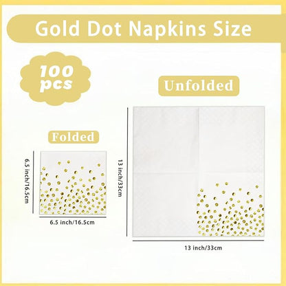 100 Pcs 6.5x6.5 Inch Disposable White Gold Paper Napkins for Cocktail