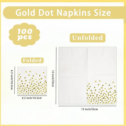100 Pcs 6.5x6.5 Inch Disposable White Gold Paper Napkins for Cocktail