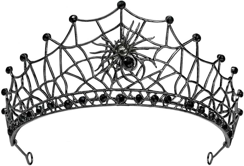 Gothic Black Spider Web Crown for Women Dark Queen Crystal Tiara Metal Headpiece Vampire Cosplay Masquerade Party Prom Night Witch Sorceress Costume Accessory