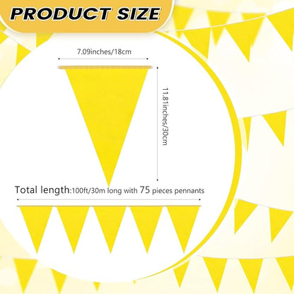 100 Feet Pennant Banners Flags 75 Solid String Triangle Flags for Grand Opening, Carnival Theme Birthday Party Decoration Outdoor Events Classroom Decoration(Yellow)
