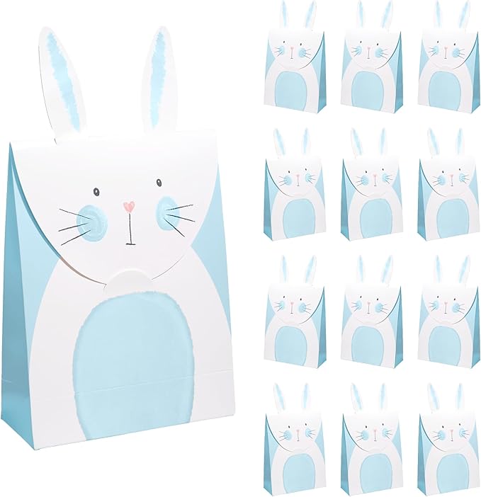 Cheerland Blue Bunny Party Favor Gift Bags Bunny Birthday Decorations Some Bunny is One Rabbit Birthday Easter Treat Bags Pastel Blue Goodie Boy Baby Shower Decor Tea Party Supplies 12 Pcs