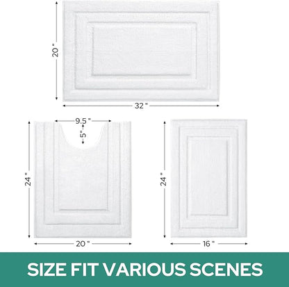 HOMEIDEAS Bathroom Rugs Sets 3 Piece, Super Soft and Absorbent Non Slip Microfiber Toilet Bath Mat with U-Shaped (White)
