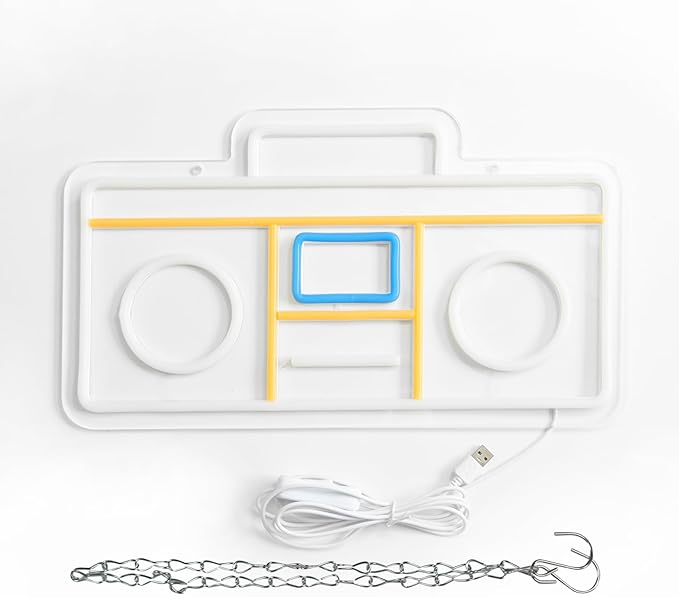 Retro Radio Neon Sign Vintage Yellow Radio Neon LightUSB Neon Signs for Game Room Decor 80s Music Neon Light Sign for Bedroom Retro Cafe Party Decoration