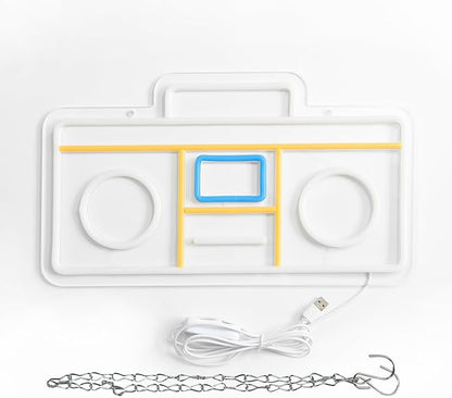 Retro Radio Neon Sign Vintage Yellow Radio Neon LightUSB Neon Signs for Game Room Decor 80s Music Neon Light Sign for Bedroom Retro Cafe Party Decoration