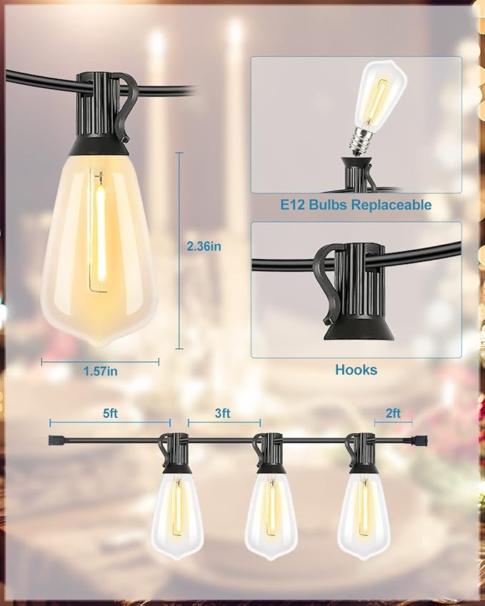 Lightdot 500FT Outdoor String Lights, LED Bistro String Lights with Shatterproof ST38 Bulbs, 2200K Dimmable, Waterproof Hanging Lights for Porch, Party, Garden, Backyard, Balcony - ETL Listed