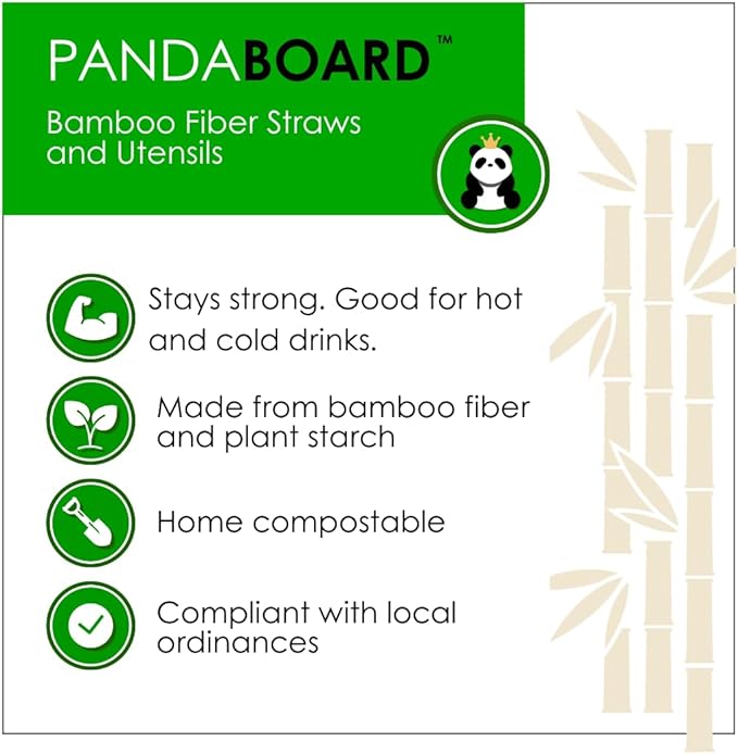 PandaBoard Compostable Bamboo Cocktail Straws - 4mm, Unwrapped, 500 Count Bag