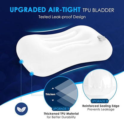 Hikenture Camping Pillow with Removable Cover - Ultralight Inflatable Pillow for Neck Lumbar Support - Upgrade Backpacking Pillow - Washable Travel Air Pillows for Camping, Hiking, Backpacking