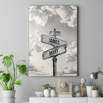 GABITA Personalized Crossroads Street Sign Wall Art for Couples, Anniversary Canvas for Couple, Gift for Valentines Day, Girlfriend Boyfriends Gifts, Custom Poster for Wife and Husband