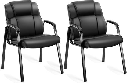 OLIXIS Waiting Room Chairs Set of 2, Leather Office Desk Reception Guest Stationary Side Chair with Padded Arms for Home Conference Lobby Area Meeting Church Medical Clinic Elderly Student