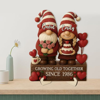Growing Old Together Gnomes Wooden Sign, Valentine Gifts for Him Her Wife Husband, Custom Wood Plaque Anniversary Cute Couples Gift, Christmas Gift For Parents, Grandparents Decorations Sign 36