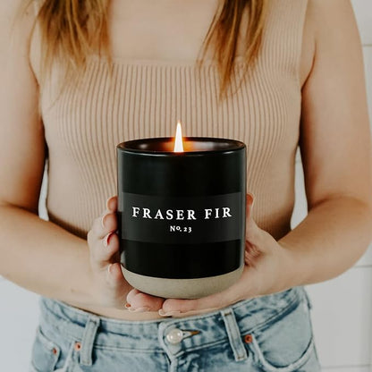 Sweet Water Decor Fraser Fir Soy Candle | Cypress, Evergreen, Cedar, and Fir Balsam Scented Candles for Home | 12oz Black Stoneware Jar, 60+ Hour Burn Time, Made in The USA