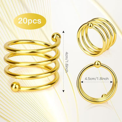 Gold Napkin Rings Set of 20, Round Metal Napkin Ring Holder, Napkin Cloth Holder Rings Gold Halloween Fall Thanksgiving Christmas Valentine Thankful Napkin Rings Coffee Dining Wedding Table Decor