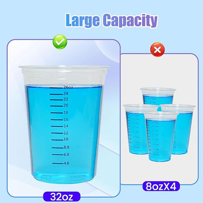 Resin Mixing Cups 10 Count 32oz Precision Measuring Set with Dual Scales & Protective Gloves Heavy Duty & Crystal Clear Disposable Cups for Epoxy, Paints, Pigments & More