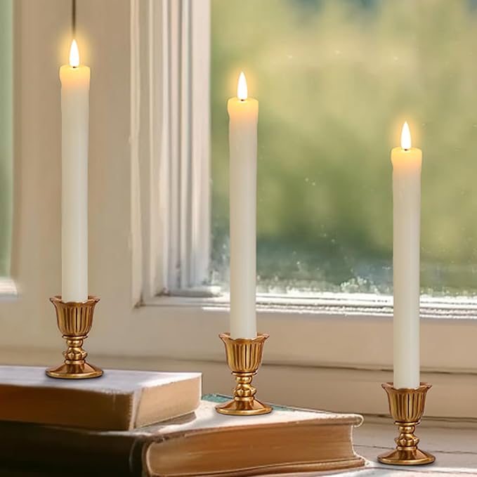 Lezonic Ivory Flameless Taper Candles Battery Operated with Remote, Long LED Candlesticks Flickering Real Wax Set of 6, 9.5 inch Battery Candles with Realistic 3D Flame
