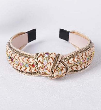 Women's Boho Top Knotted Sequin Braided Headbands for Women Non Slip, Girls Sparkly Wide Hair Accessories Christmas Gift (Boho Brown Wide)