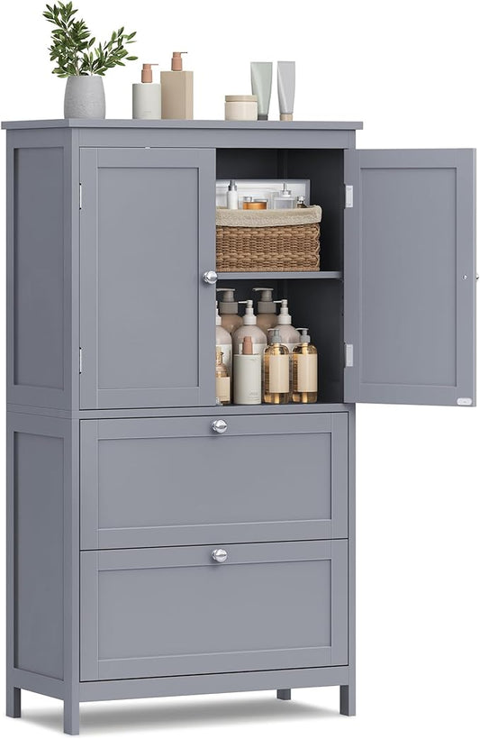VASAGLE Floor Storage Cabinet, Freestanding Storage Unit with 2 Drawers and 2 Doors, Adjustable Shelf, 11.8 x 23.6 x 43.3 Inches, for Entryway, Bathroom, Dove Gray UBBC551G02V2