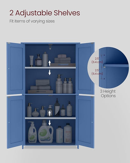 VASAGLE Floor Storage Cabinet, Shaker Cabinet with 2 Adjustable Shelves, 4 Doors, Tall Freestanding Organizer Unit, for Kitchen Bathroom Living Room, Bijou Blue UBBC553QE01S