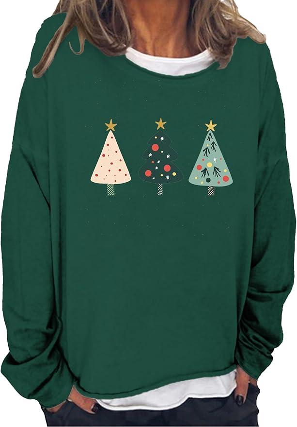 LOAIHA Merry Christmas Sweatshirt Crewneck Snowman Graphic Shirts Christmas Tree Sweater Long Sleeve Xmas Hoodie Pullover