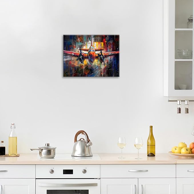 Airplane Wall Art, Graffiti Plane Pictures Wall Decor, Banksy Aviation Canvas Prints Painting, Framed Artwork for Boy Room Bathroom Living Room Bedroom Office Dining Room 24"X20"