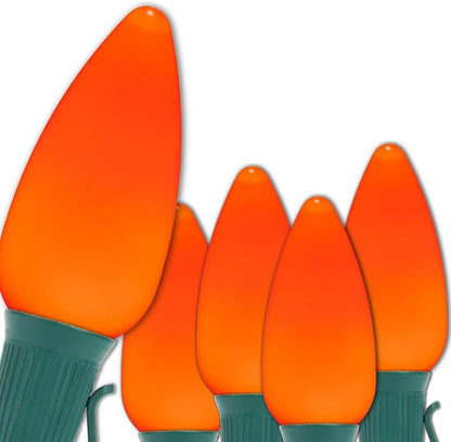 Wintergreen Lighting C9 OptiCore LED Commercial Outdoor Christmas Lights – Heavy Duty Christmas String Lights; Green Wire (50 Lights, 50 ft, Orange Smooth/Opaque