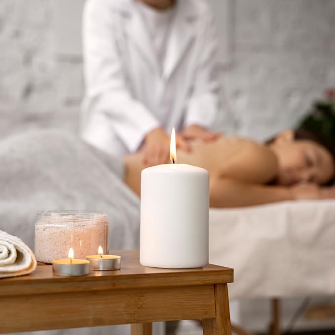 Set of 3 Different Sizes White Pillar Candles, Dripless Unscented 3x4 3x6 3x8 Inch Large Cylinder Column Candles for Home Table Decor Power Outage Emergency