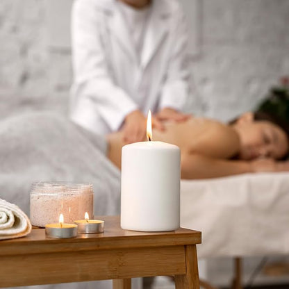 Set of 3 Different Sizes White Pillar Candles, Dripless Unscented 3x4 3x6 3x8 Inch Large Cylinder Column Candles for Home Table Decor Power Outage Emergency