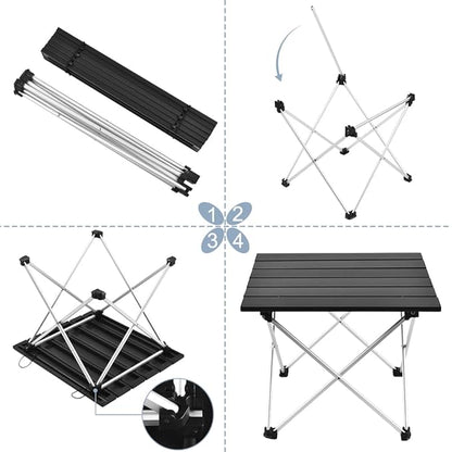 Grope Portable Camping Table with Aluminum Table Top, Folding Beach Table Easy to Carry, Prefect for Outdoor, Picnic, BBQ, Cooking, Festival, Beach, Home Use (Black-M)