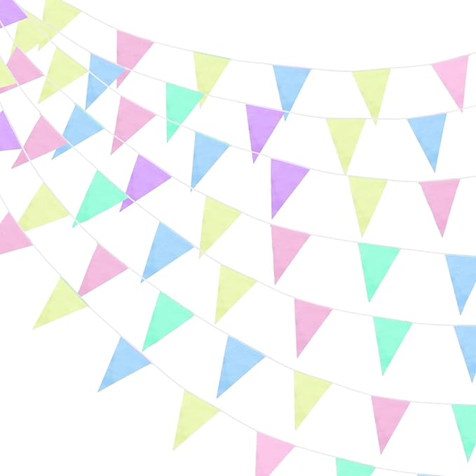 100 Feet Pennant Banners Flags 75 Solid String Triangle Flags for Grand Opening, Carnival Theme Birthday Party Decoration Outdoor Events Classroom Decoration(Macaron Color)