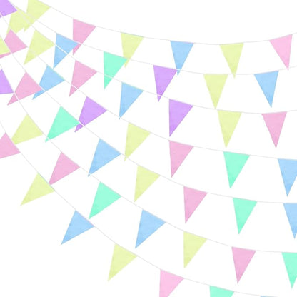 100 Feet Pennant Banners Flags 75 Solid String Triangle Flags for Grand Opening, Carnival Theme Birthday Party Decoration Outdoor Events Classroom Decoration(Macaron Color)