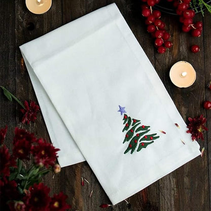 Christmas Cloth Napkins White Dining Table Dinner Napkins|Washable Cotton Napkins Easter Basket Decor|Christmas Tree Embroidered 18x18 in White Pk of 6 Cocktail Party Napkins