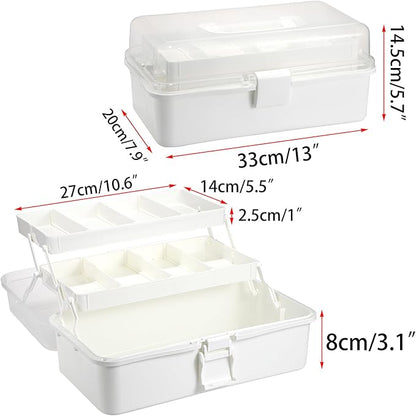 BTSKY 3-Layer Plastic Dividing Storage Box Craft Organizer with Adjustable Spacers Portable Handled Art Supply Multipurpose Home Utility Box for Medicine, Sewing