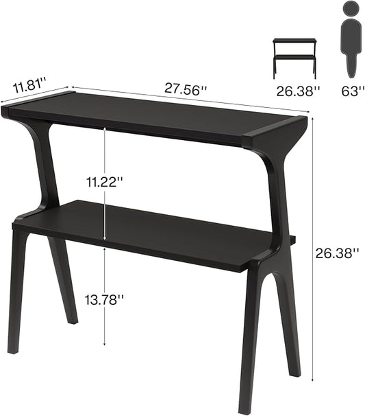 Tribesigns Set of 2 Solid Wood End Table, Modern Side Table for Couch, 2-Tier Narrow Tall End Table, Long Bedside Table for Living Room, Bedroom, Black