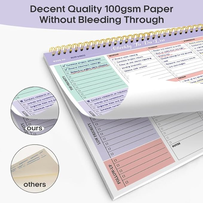 Taja Weekly To Do List Notepad with 52 Undated Sheets（8.5"×11"）- Weekly Desk Planner for Women & Man, Work and Home -1 Pack Violet Dream