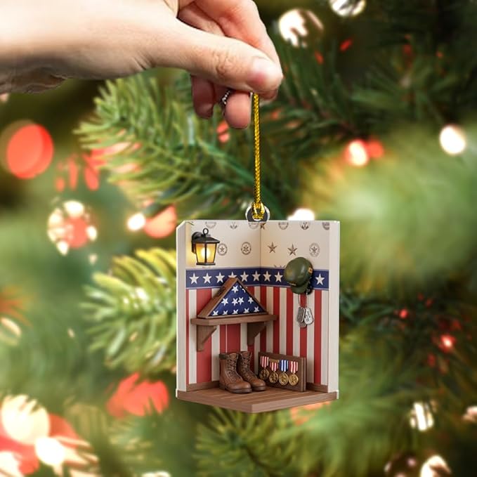 Custom Veteran Ornament, Personalized Military Christmas Tree Decorations, Patriotic Folded Flag Christmas Ornaments, Memorial Gifts for Veterans and Soldiers